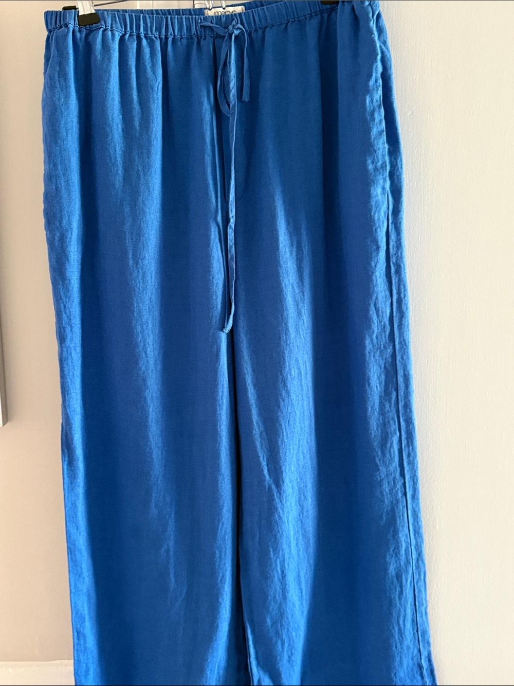 Anthro Blue Drawstring Wide-Leg Linen Pants